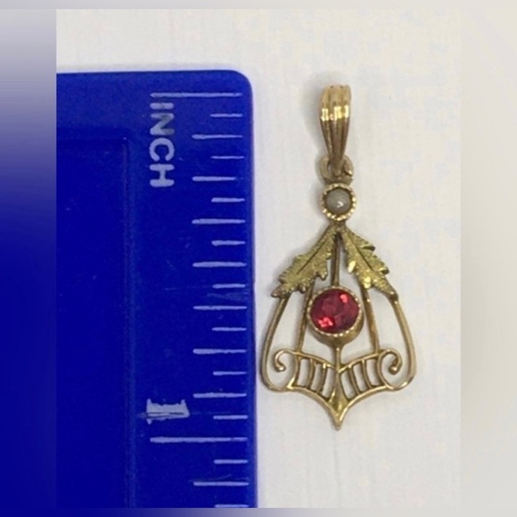 Victorian 10k ruby seed pearl lavalier pendant - Picture 3 of 6